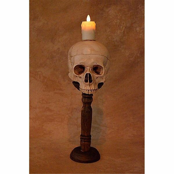Truco Skull Candle Holder on Wood Support with Flameless Candle TR1870475